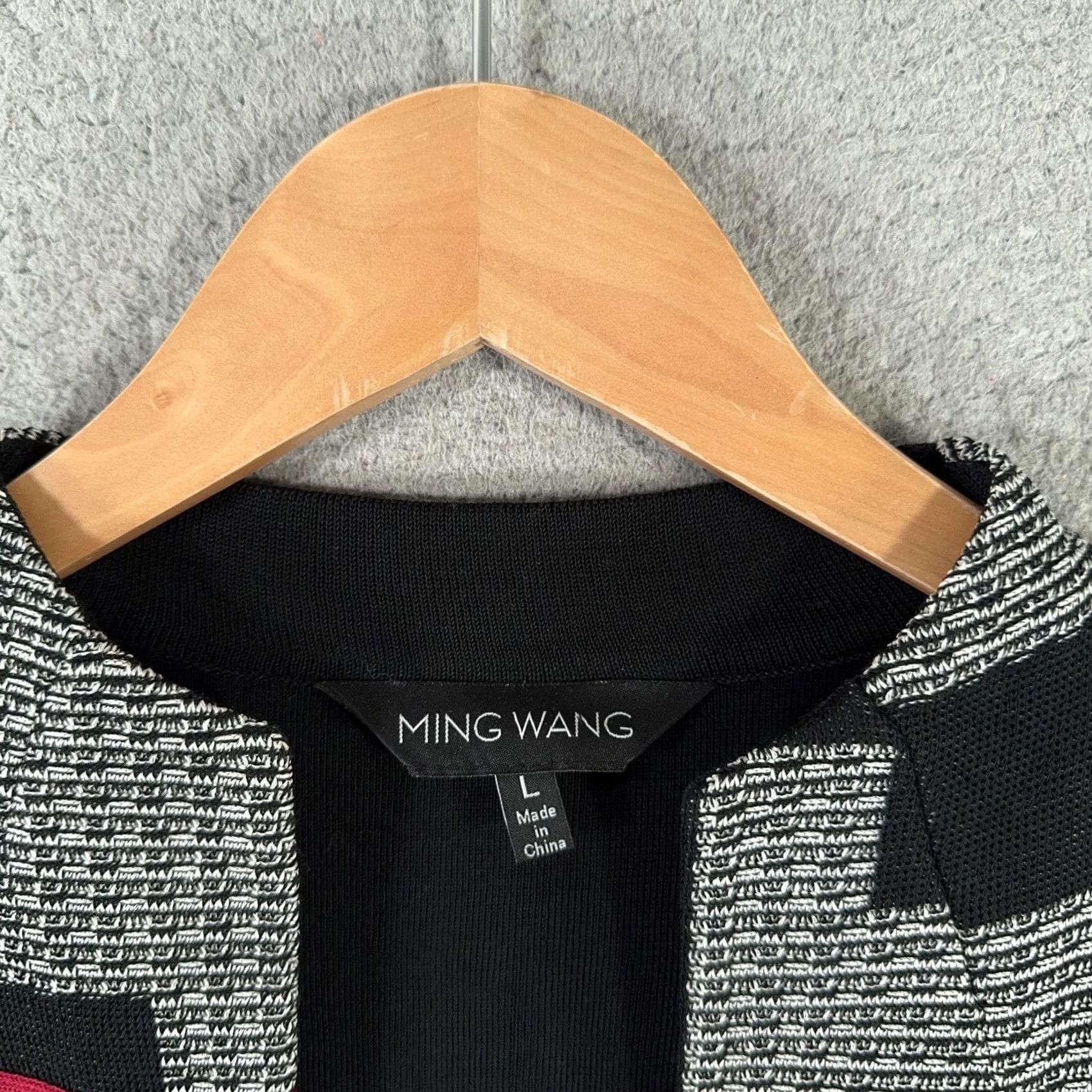 Vintage VINTAGE: Ming Wang Jacket Womens Large Black Red Gray Geometric Open Front Knit Career Size L / US 10 / IT 46 - 3 Thumbnail