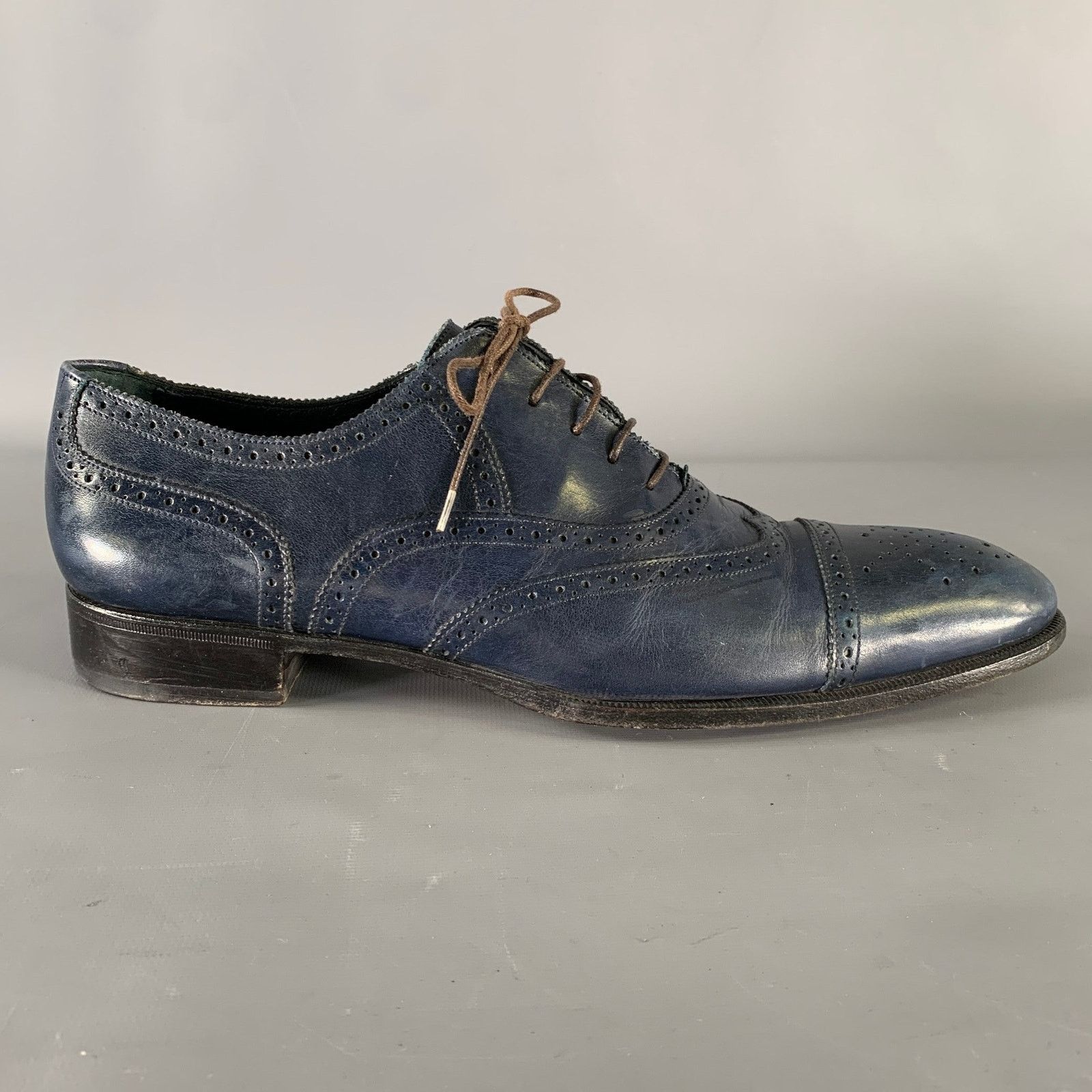 Yves Saint Laurent YSL Size 9 Navy Wingtip Leather Cap Toe Lace Up Shoes Size US 9 / EU 42 - 2 Thumbnail