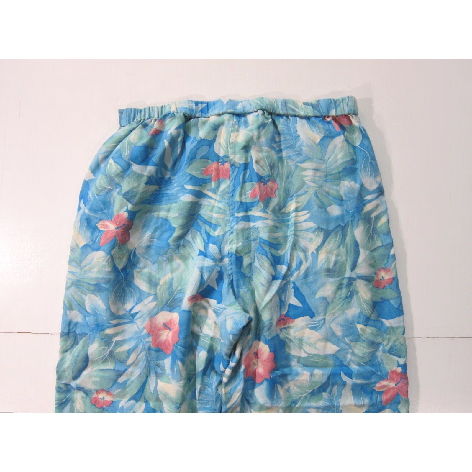 Vintage Pineapple Moon 100% Silk Capri Pant Women Small Blue Floral Hawaiian Pink 80s 90s Wide-Leg Pockets Zip Button Dressy Casual Size 28" / US 6 / IT 42 - 5 Thumbnail