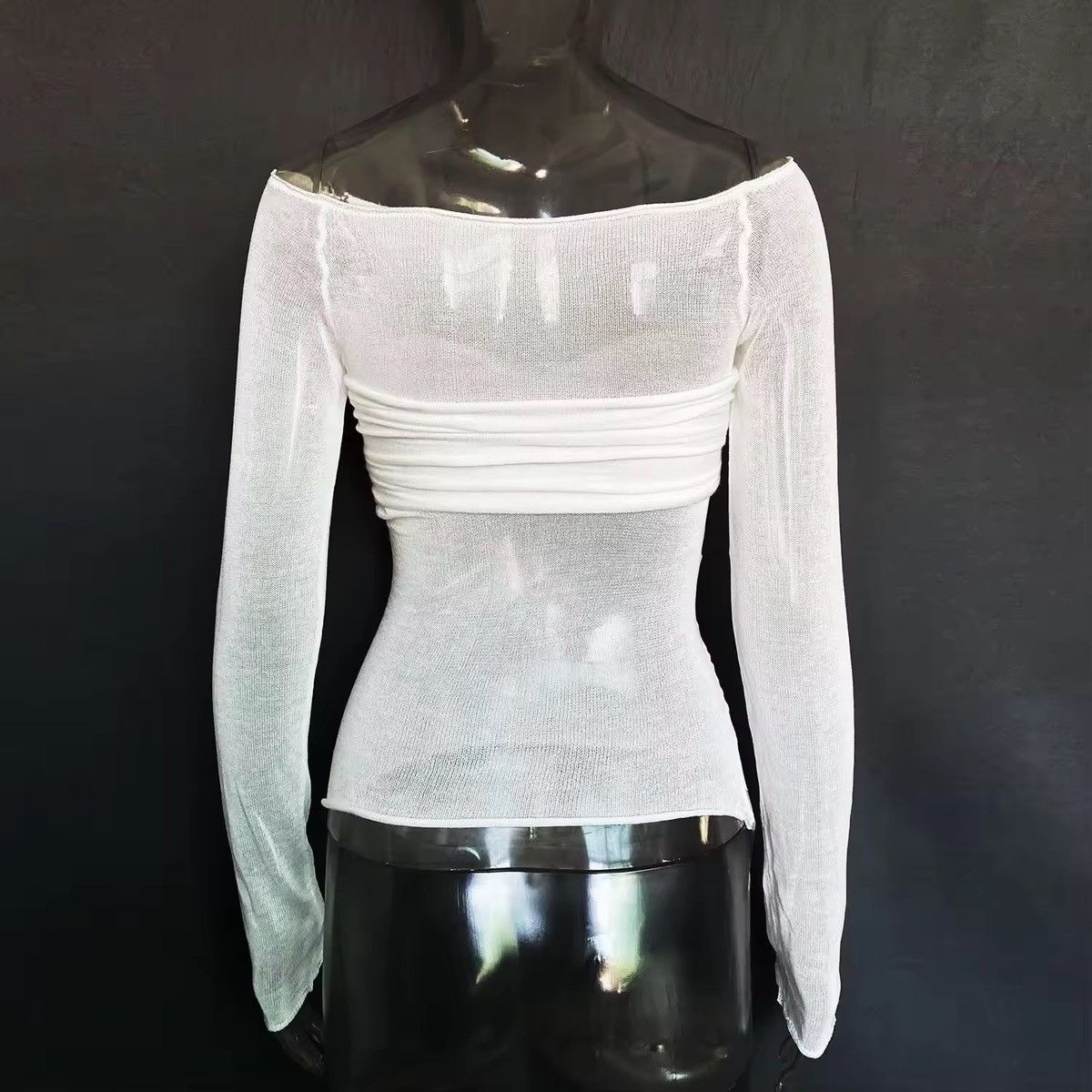 Japanese Brand Chic Mesh Long Sleeve Top - Knot Front, Stylish Size M / US 6-8 / IT 42-44 - 6 Thumbnail