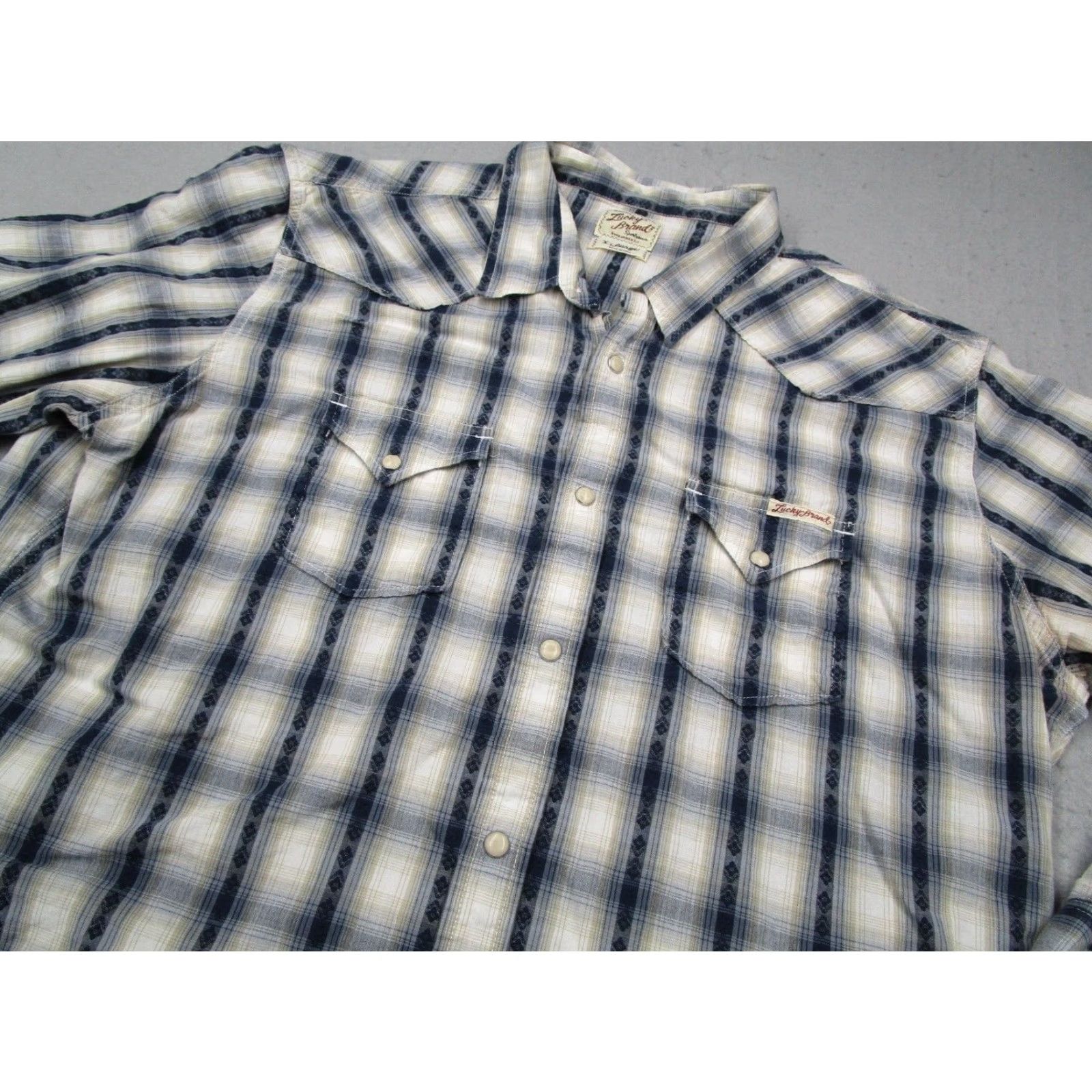 Lucky Brand Lucky Brand Shirt Mens XL Gray Check Button-Up Pearl Snaps Western Cowboy Leather? (No) Size US XL / EU 56 / 4 - 2 Thumbnail