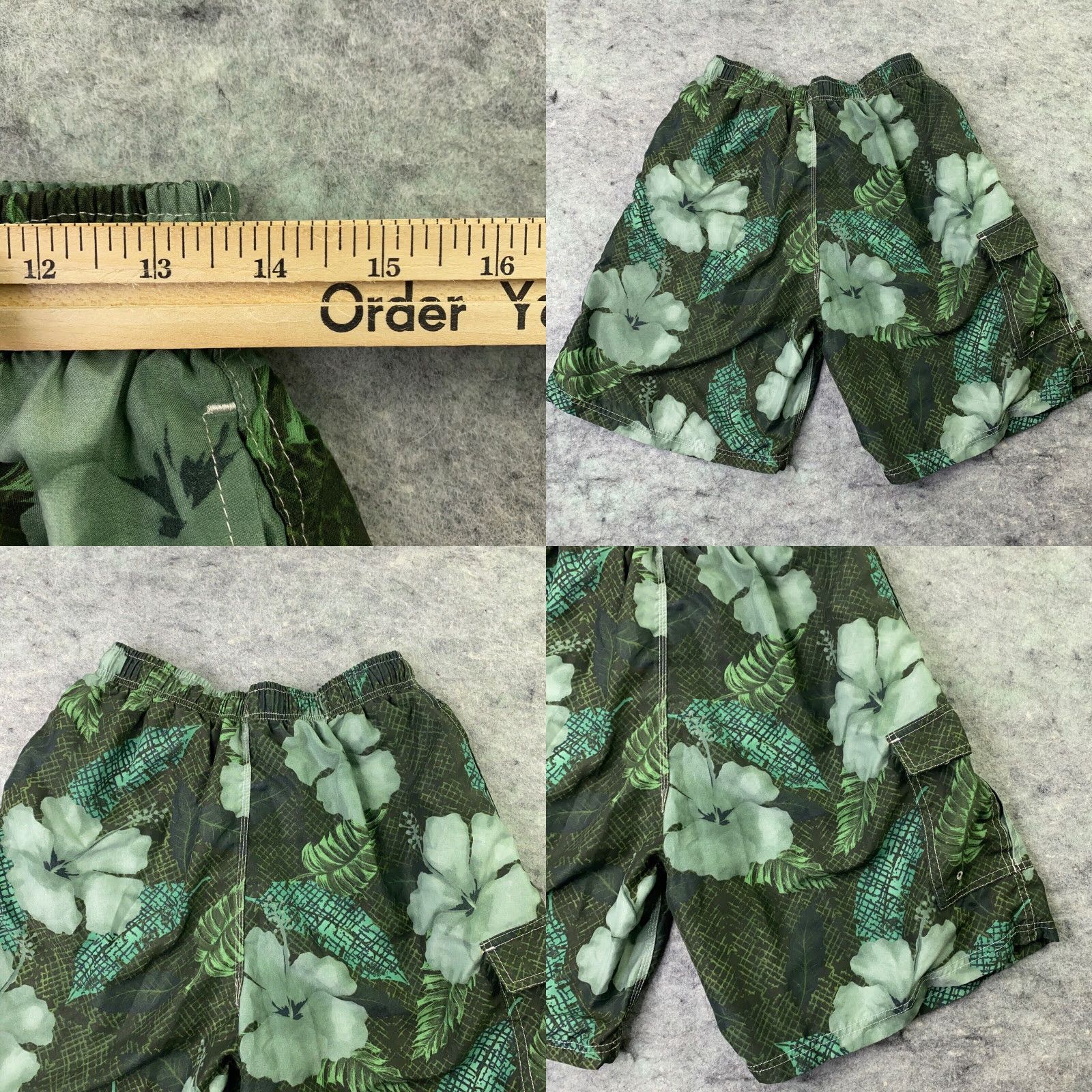 Vintage Bluewater Beach Trunks Large Green Floral Surf Lined Drawstring Mens Size ONE SIZE - 8 Thumbnail