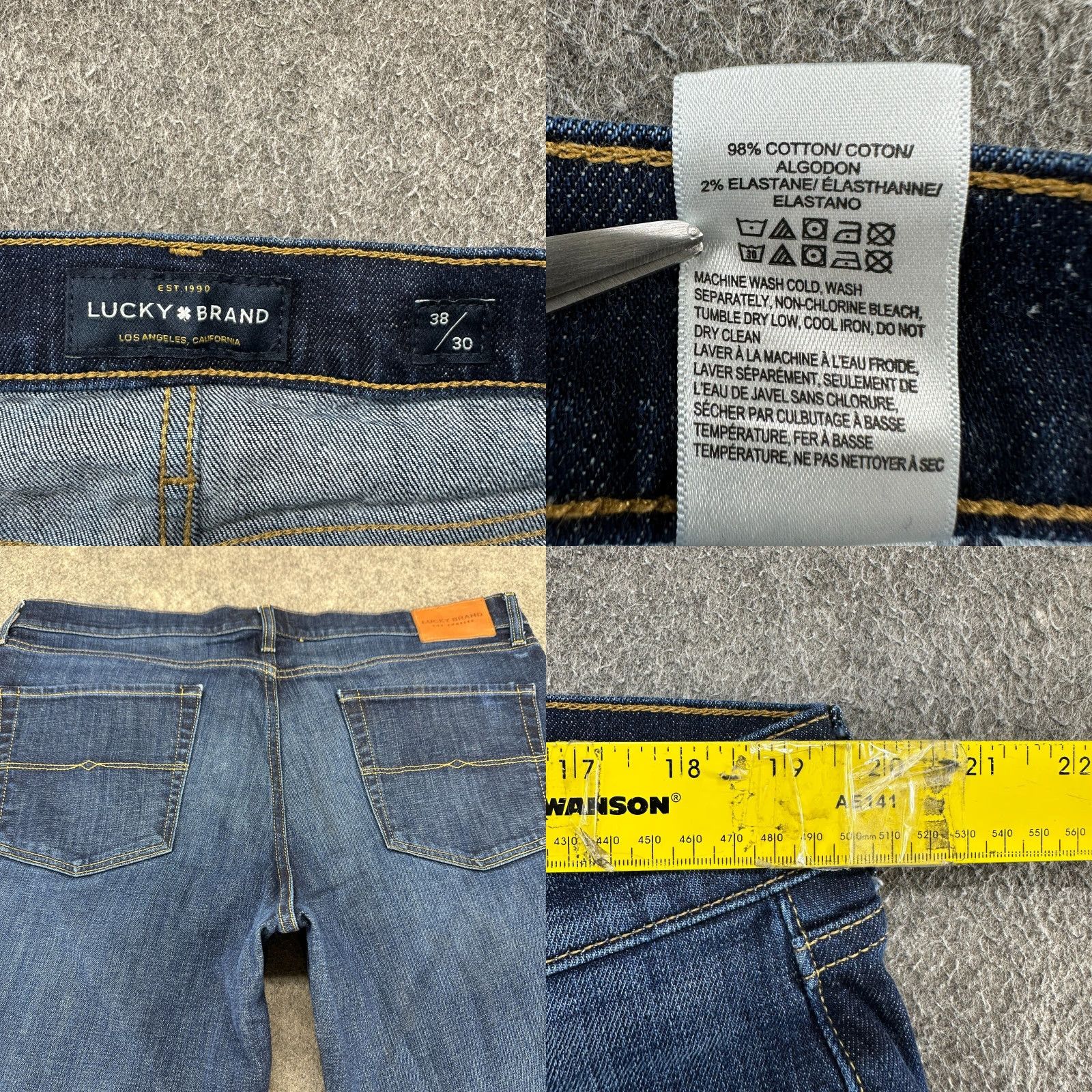 Lucky Brand Lucky Brand 361 Jeans Mens 38x30 Blue Vintage Straight Dark Wash Stretch Flex Denim 5-Pocket Regular Rise Dark Blue Mens Jeans Size US 38 / EU 54 - 9 Thumbnail