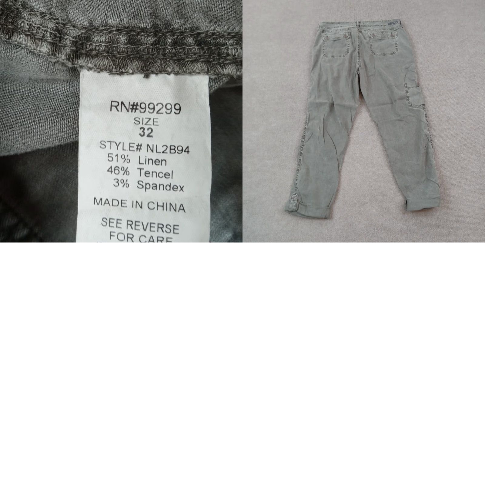 Anthropologie Level 99 Green Linen Cargo Pants Women's 32 Cropped Stretch Size 24" / US 00 / IT 34 - 8 Thumbnail