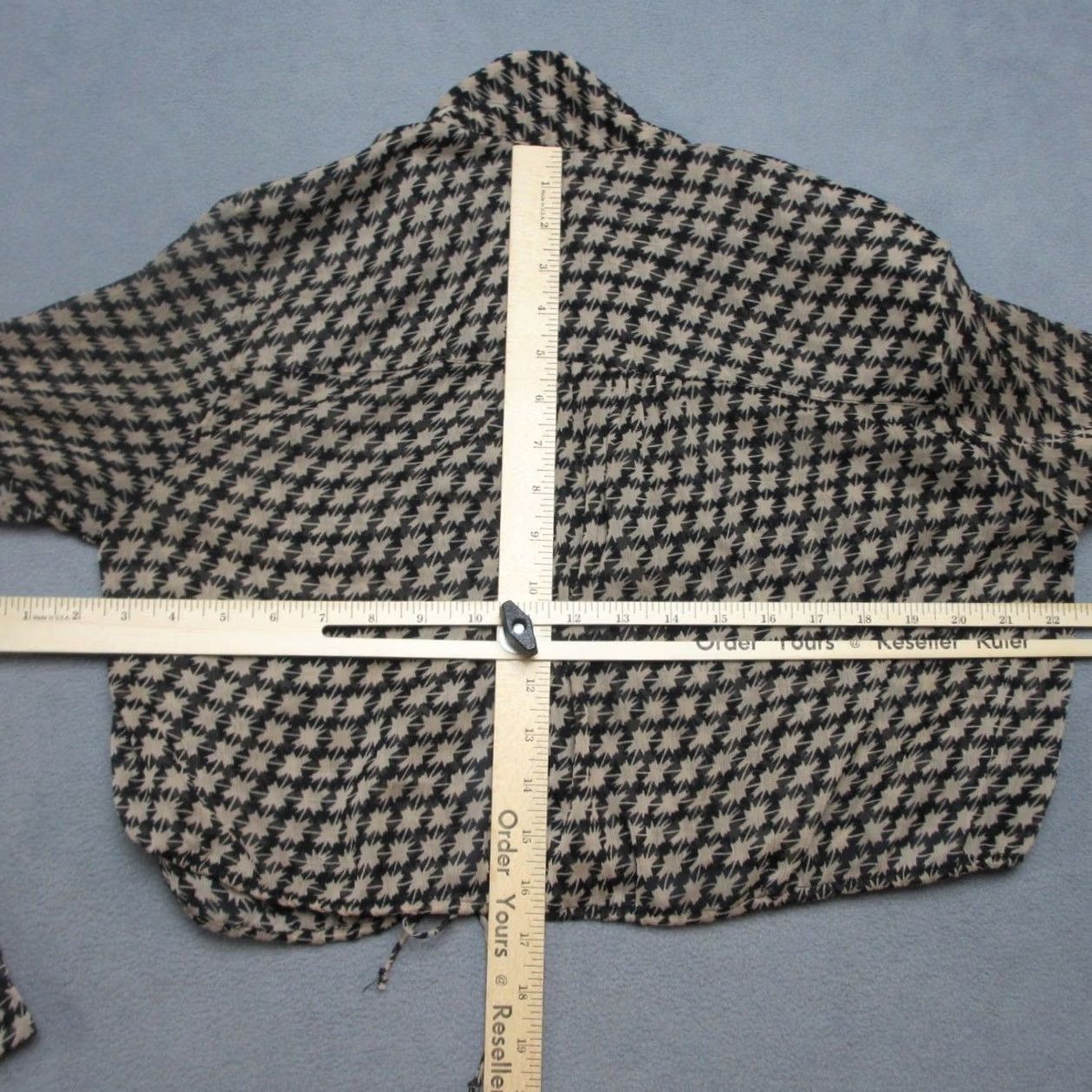 Free People Free People Top Womens M Black Beige Geometric Boho Cropped Blouse Sheer Tie Hem Long Sleeve Size M / US 6-8 / IT 42-44 - 5 Thumbnail