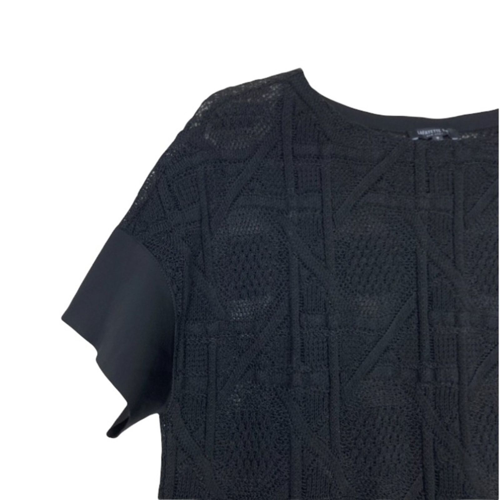 Other Lafayette 148 Black Open Knit Short Sleeve Boxy Blouse Sz S Size S / US 4 / IT 40 - 2 Thumbnail