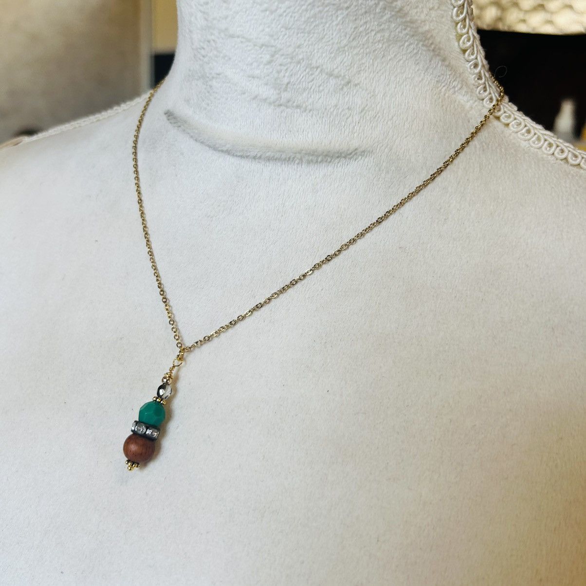 Handmade Handcrafted vintage bead drop pendant on chain necklace Size ONE SIZE - 4 Thumbnail