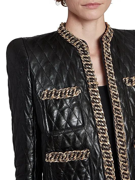 Balmain o1s1wg110825 Quilted Leather Chain Jacket in Black Size S / US 4 / IT 40 - 5 Thumbnail