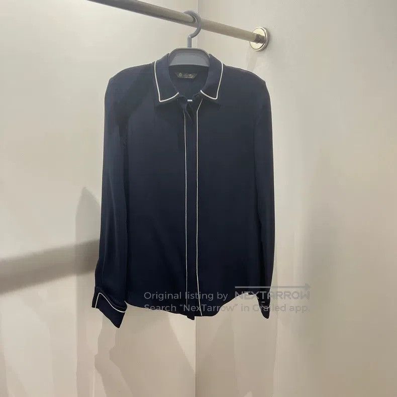 Loro Piana Loro Piana Navy blue chiffon long-sleeved shirt Size XS / US 0-2 / IT 36-38 - 1 Thumbnail