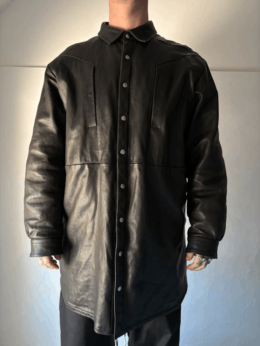 Rick Owens Rick Owens Padded leather “Fog Pocket” overshirt. Size US XL / EU 56 / 4 - 1 Thumbnail
