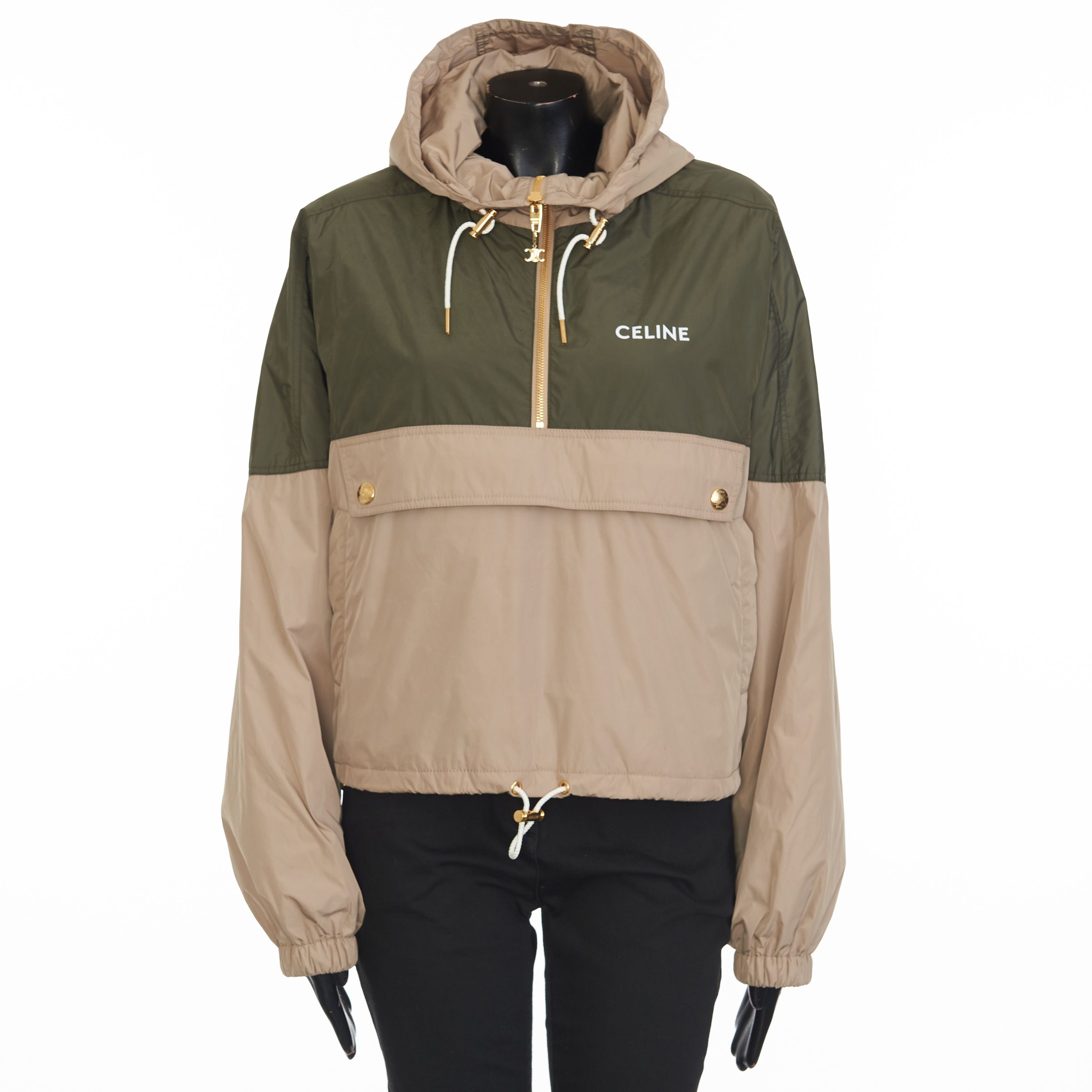 Cropped Windbreaker With Celine Print In Lightweight Nylon Jackets