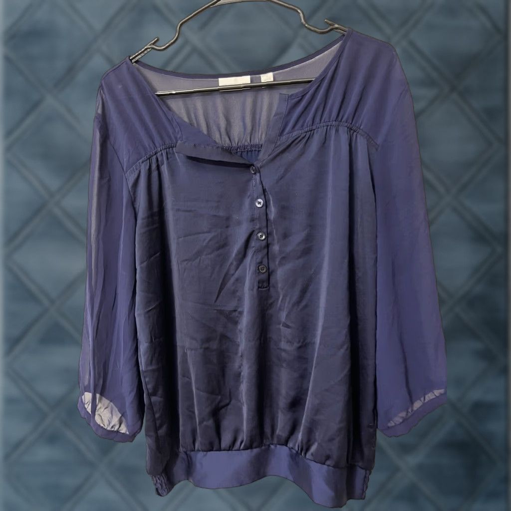Vintage New York & Company Womens Blouse M Long Sleeve Crew Neck Blue Stretch Casual Designer Size M / US 6-8 / IT 42-44 - 1 Thumbnail