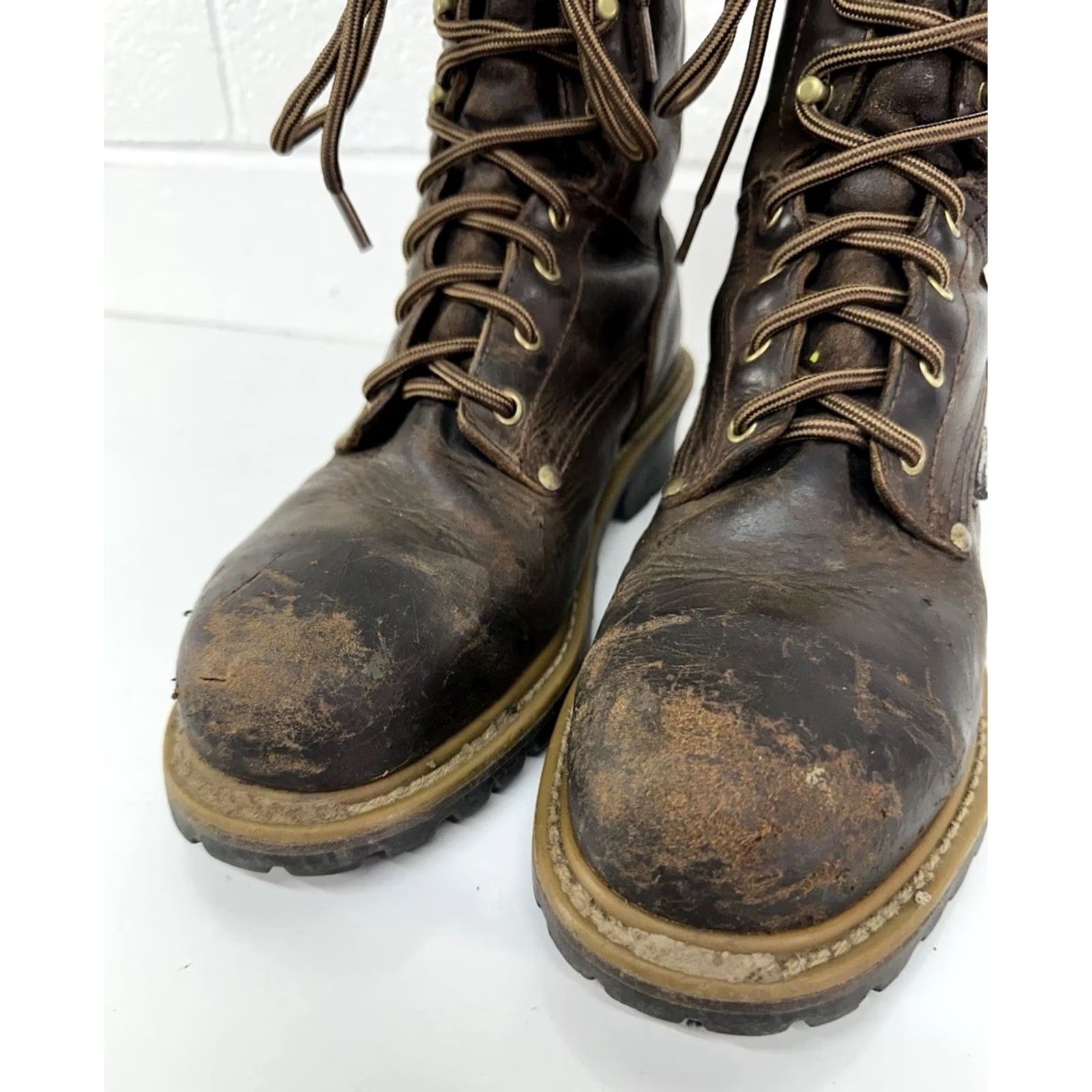 Vintage CAROLINA Elm Logger Boots Steel Toe Brown Leather 8” Men’s 10 D Size US 10 / EU 43 - 4 Thumbnail
