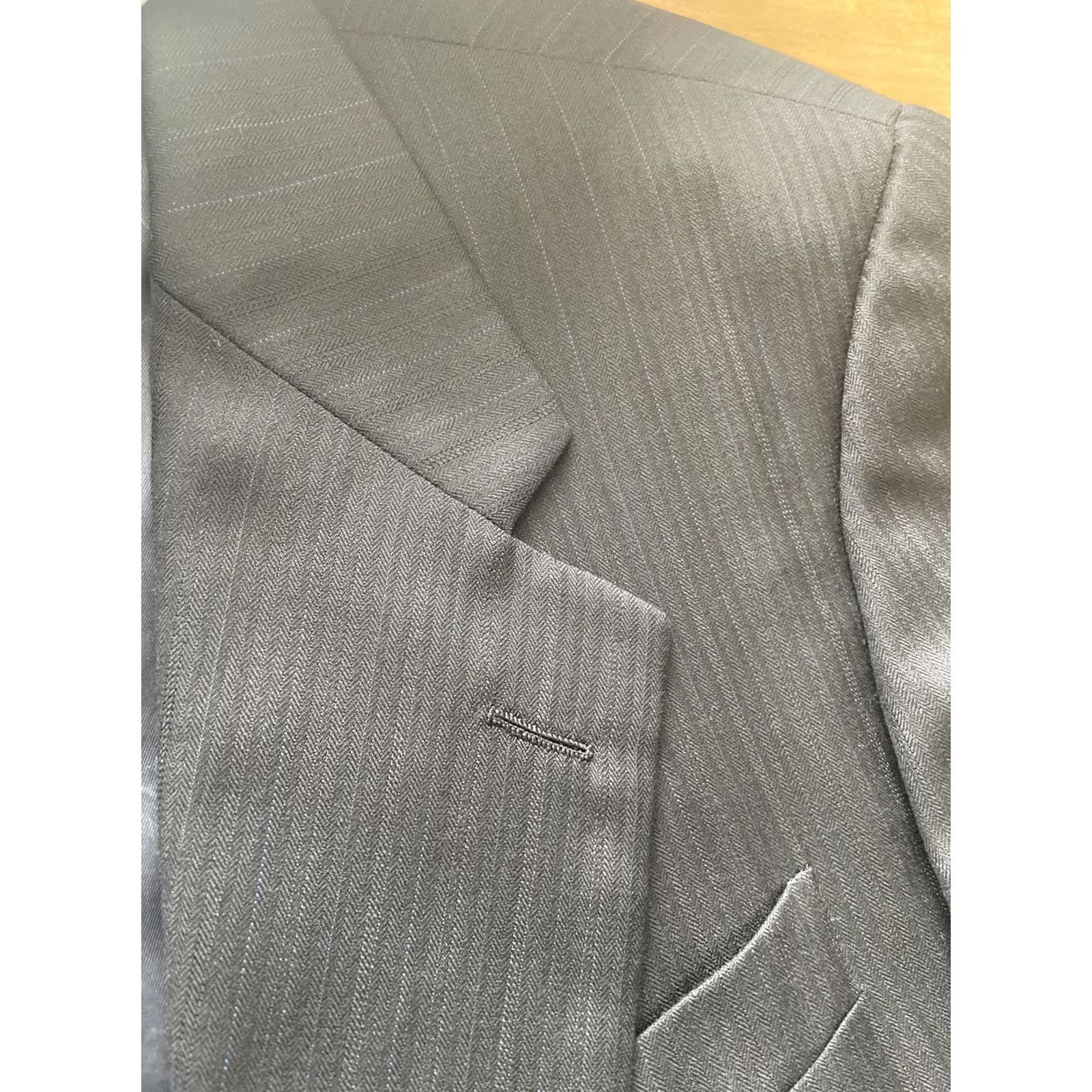 Loro Piana Hickey Freeman Blazer Men 42 Regular Wool Herringbone Two-Button Notch Lapel Long Single-Breasted Black 120s Tasmanian Loro Piana - 40? Size 42R - 6 Thumbnail