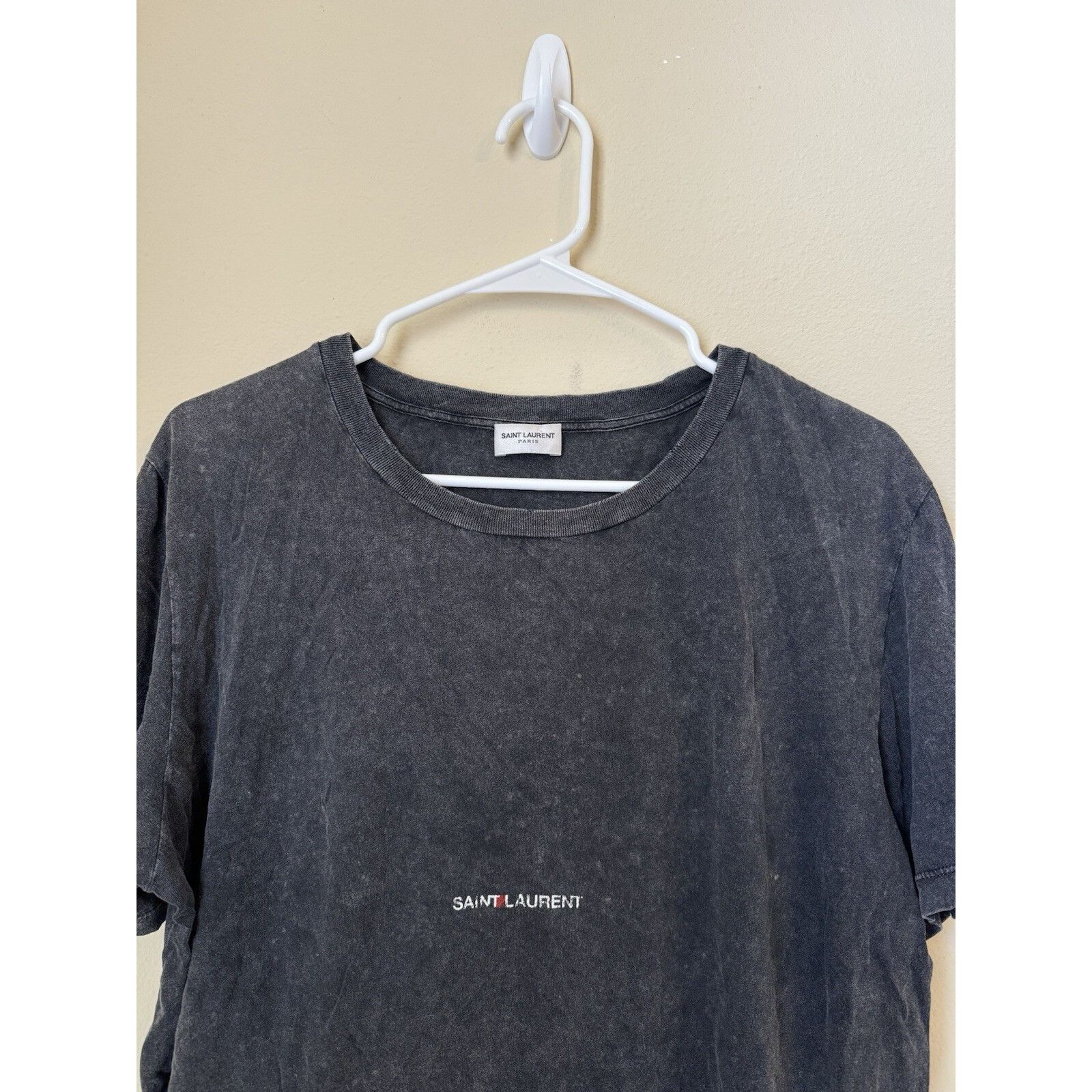 Saint Laurent Paris Saint Laurent Destroyed Logo Print Washed Tee Shirt Grey Med Size US M / EU 48-50 / 2 - 2 Thumbnail