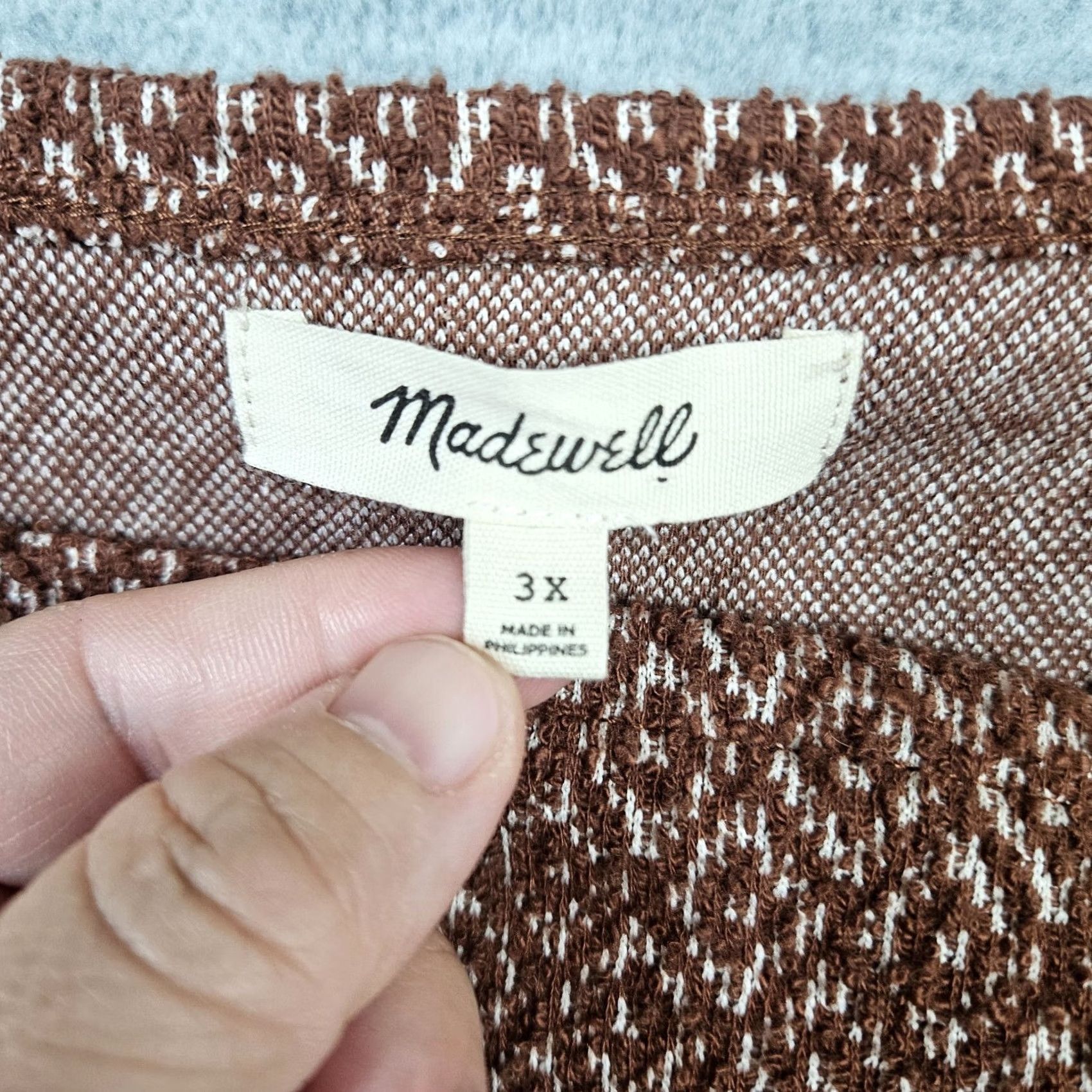 Madewell Madewell Plus 3X Cropped Puff-Sleeve Jacquard Cotton Blend Blouse Womens Shirt Color Multicolor Split A-Frame Square Neck Pullover Casual 90s? Size XXL / US 16-18 / IT 52-54 - 8 Thumbnail