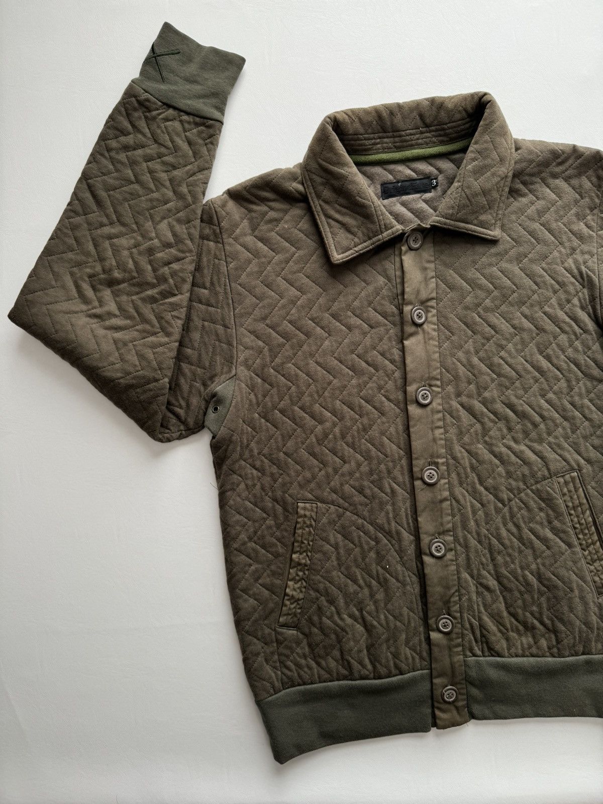 image of Original Fake Ss08 Zig Zag Quilted Button Up in Olive, Men's (Size Large)