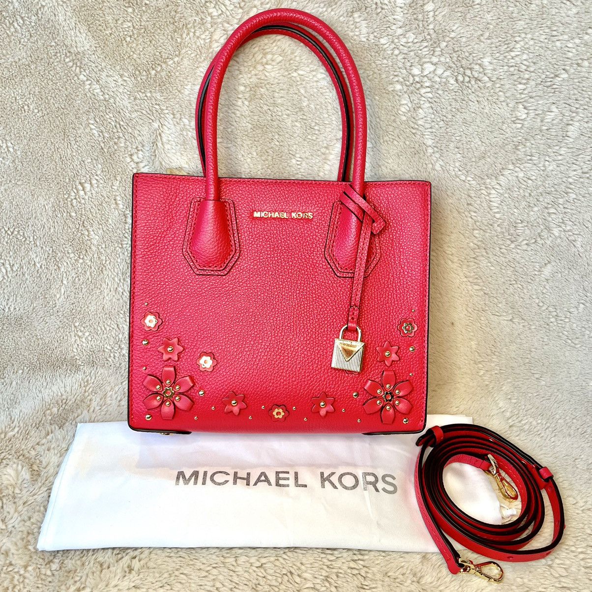 Michael Kors Michael Kors Deep Pink Mercer Embellished Leather 2-Way Bag Size ONE SIZE - 3 Thumbnail