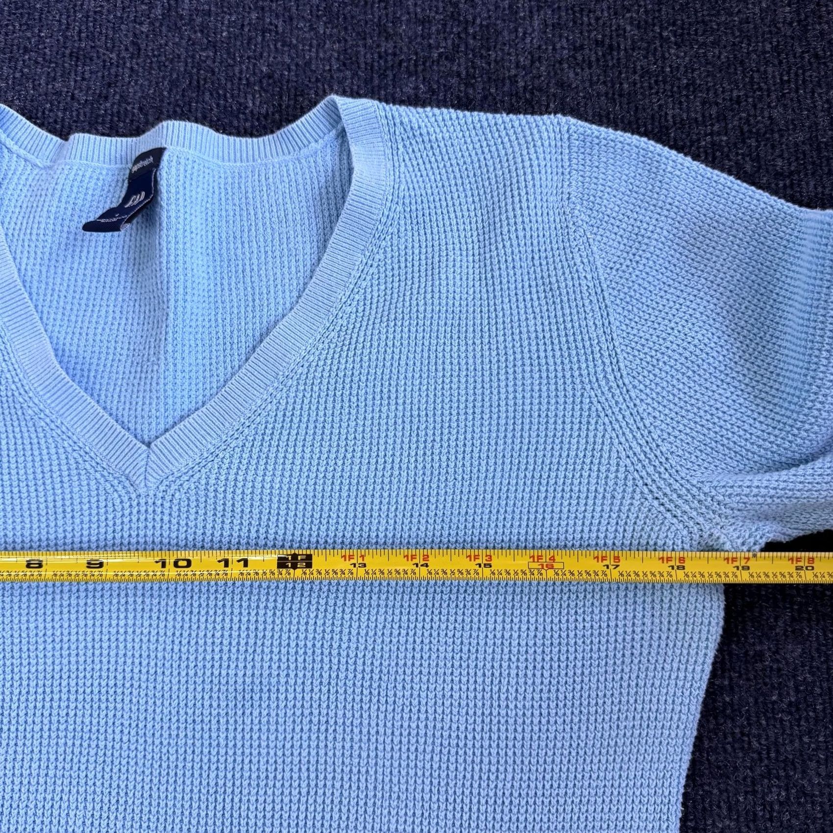 Gap VINTAGE Gap Sweater Womens Large Light Blue V Neck Waffle-Knit Stretch Pullover Size L / US 10 / IT 46 - 4 Thumbnail