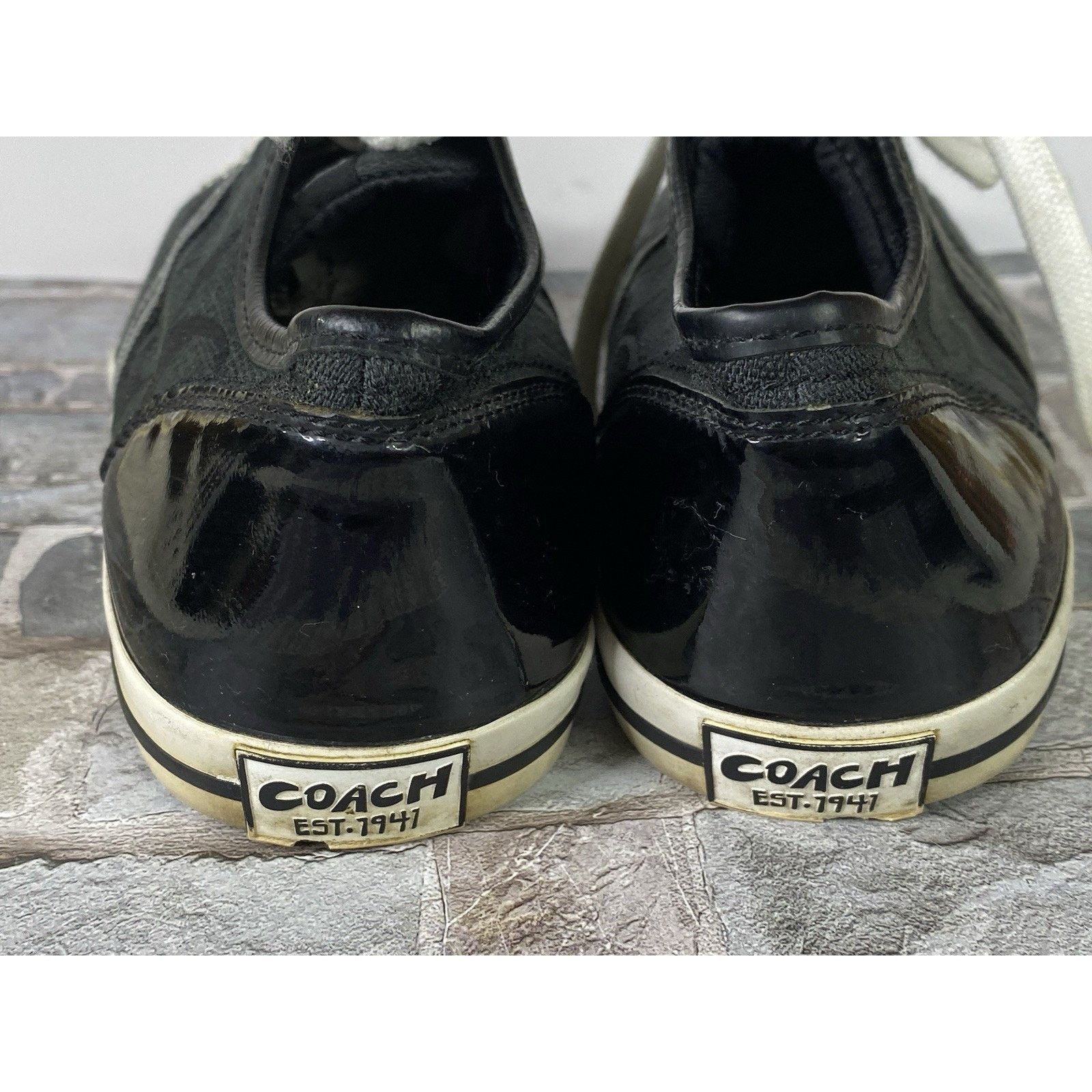 Coach Coach "Folly" Black White Signature Jacquard/Patent Sneakers Size US 7 / IT 37 - 5 Thumbnail