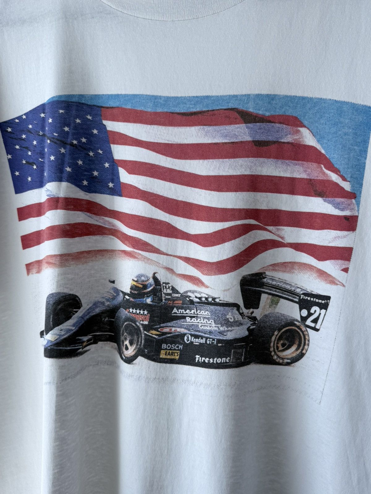 Vintage Vintage 90s IndyCar Formula 1 American Flag T-Shirt Tee Size US XL / EU 56 / 4 - 4 Thumbnail
