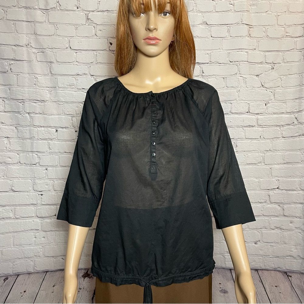 Norma Kamali Norma Kamali Black Cotton 3/4 Sleeve Top Size S Size S / US 4 / IT 40 - 1 Thumbnail