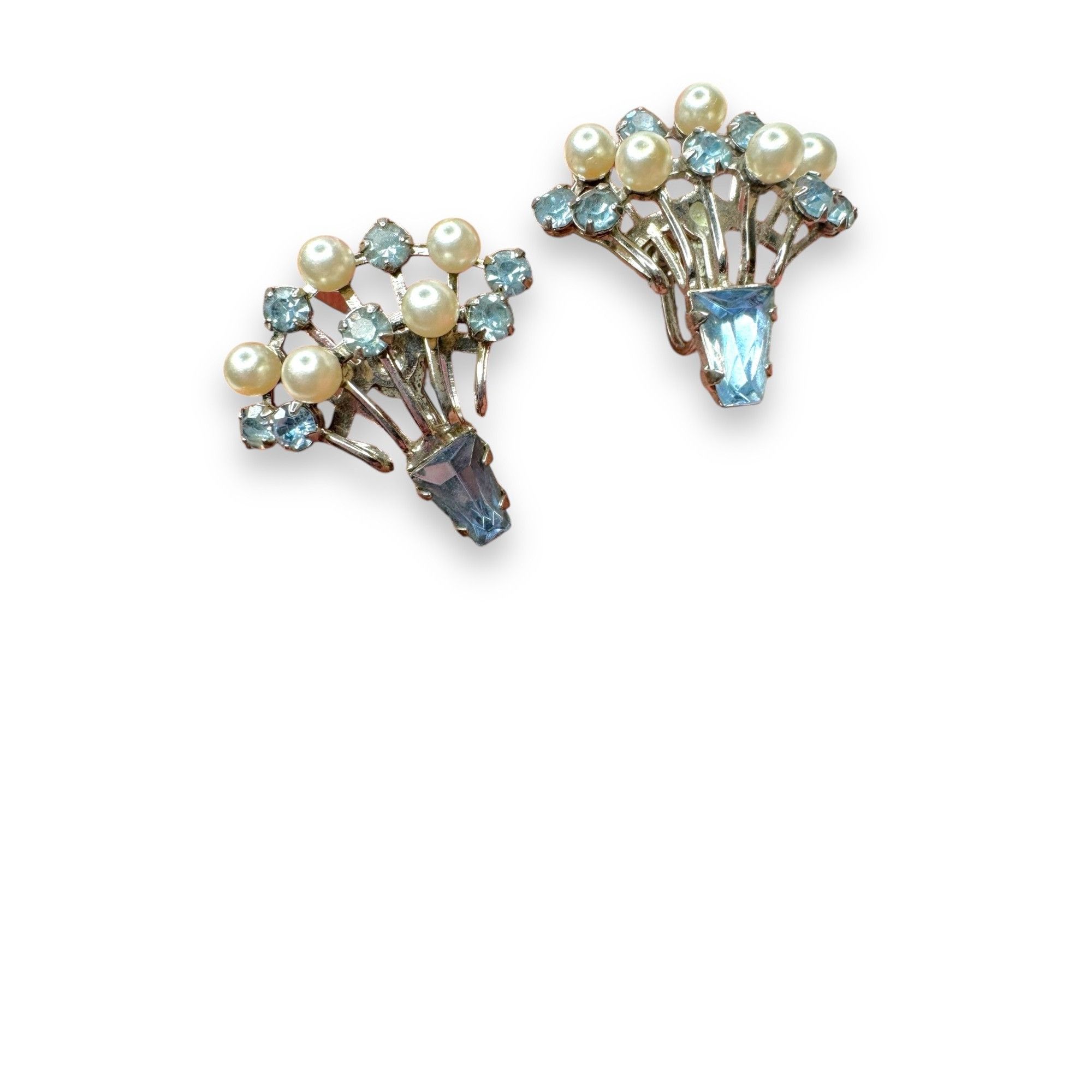 Vintage Vintage Blue Crystal Rhinestone & Faux Pearl Clip-On Earring Size ONE SIZE - 3 Thumbnail