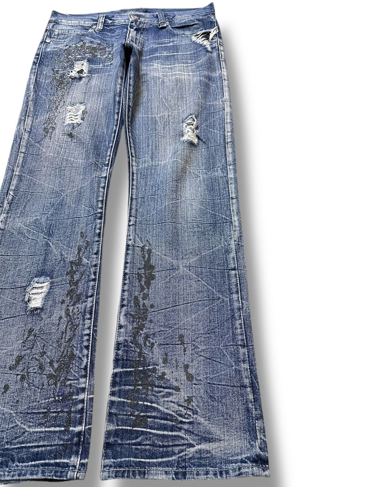 Japanese Brand Vintage Wild Life Stamped Grunge Honeycomb Distressed Denim Size US 34 / EU 50 - 4 Thumbnail