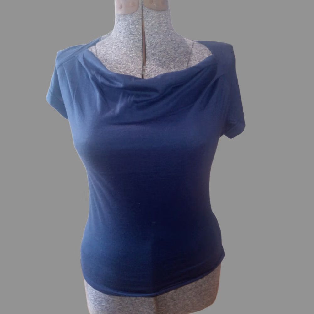 Vintage antonelle Caramba T1 Navy Cowl Neck Tee Shirt Womens S Blue Cotton Modal Size S / US 4 / IT 40 - 1 Thumbnail