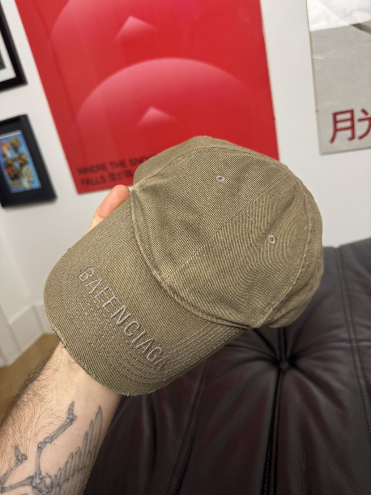 Balenciaga Balenciaga Demna Era Distressed Khaki Logo Designer Hat Cap Size ONE SIZE - 3 Thumbnail
