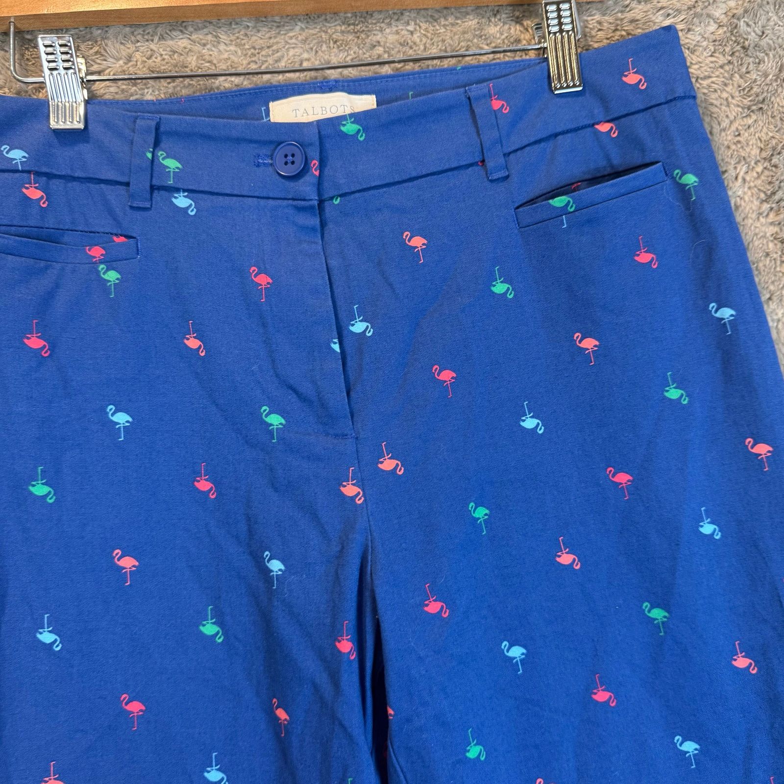 Other Talbots Blue Flamingo Print Pants Women's 10 Capri Cropped Size 32" / US 10 / IT 46 - 3 Thumbnail