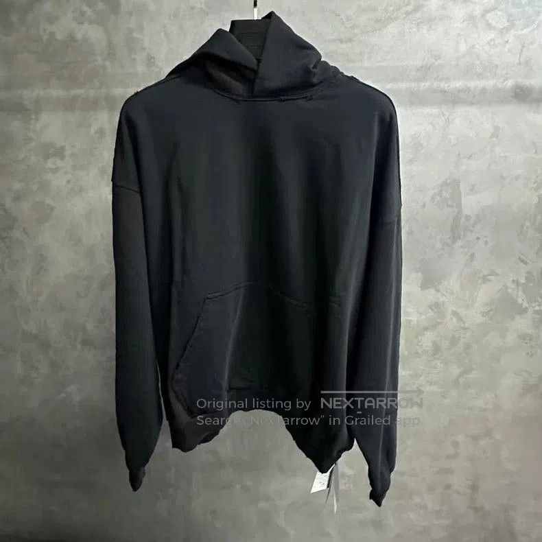 Balenciaga Black Logo Embroidered Hoodie.