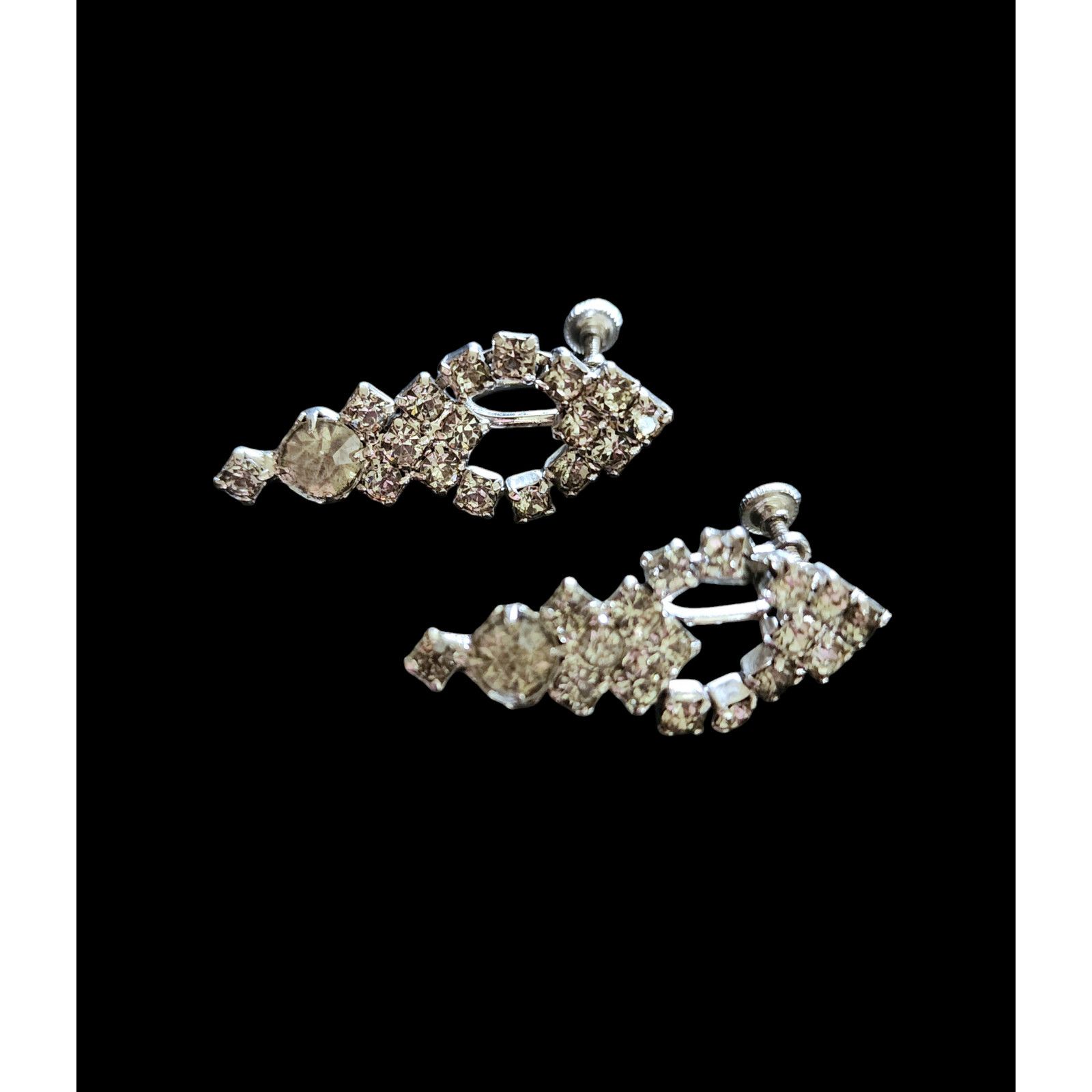 Other Vntg Clear Rhinestone Screw Back Dangle Chandelier Earrings Size ONE SIZE - 2 Thumbnail