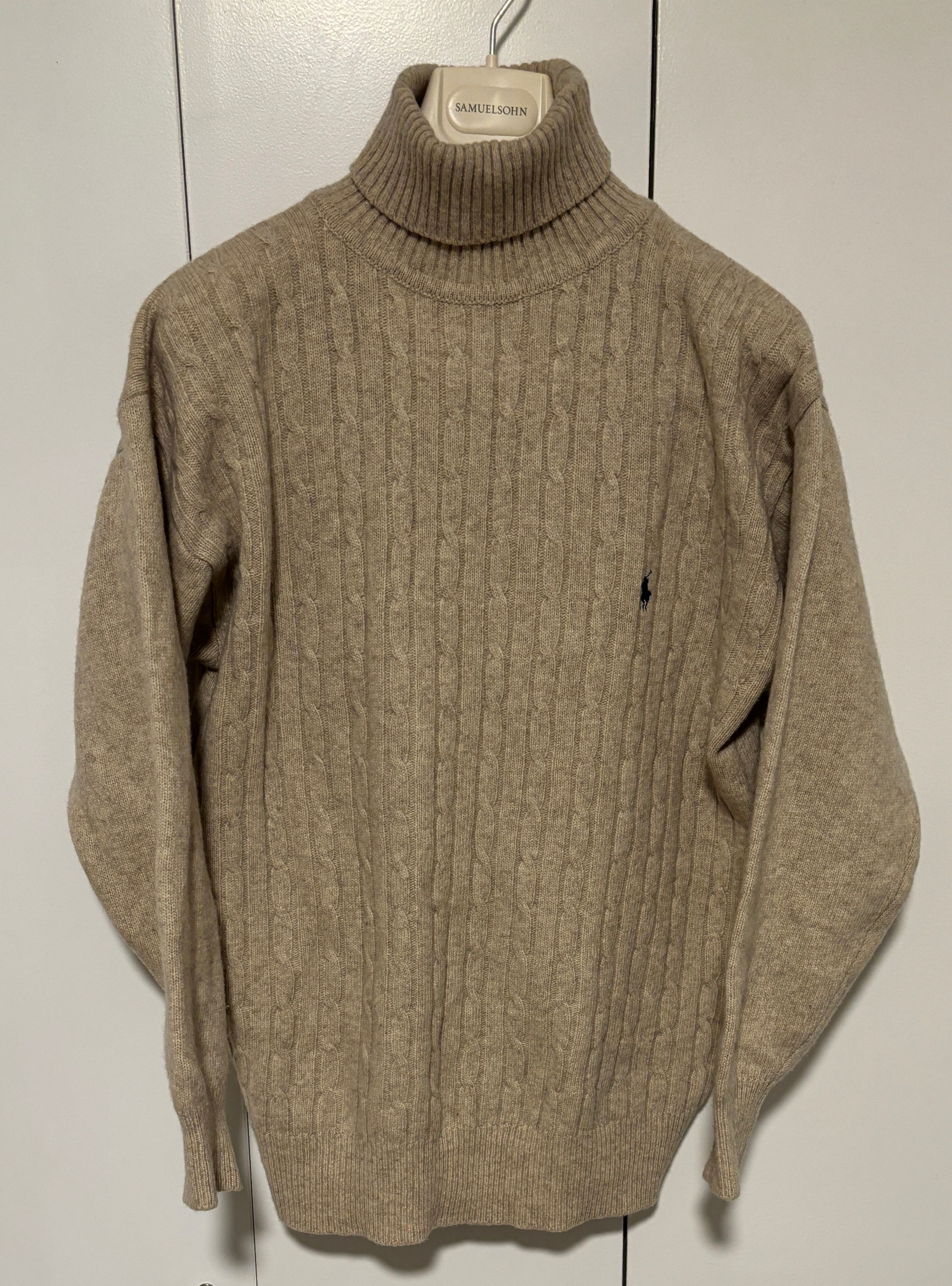 image of Polo Ralph Lauren x Vintage Oatmeal Wool Cable Knit Turtleneck Sweater - Medium, Men's