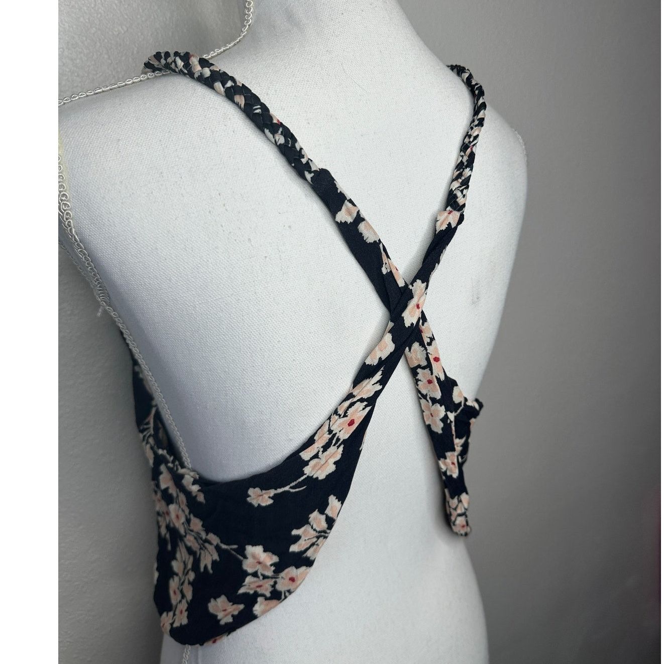Other Boho Floral Braided Twist Back Tank Top Black Peach Linen Size XS / US 0-2 / IT 36-38 - 10 Thumbnail