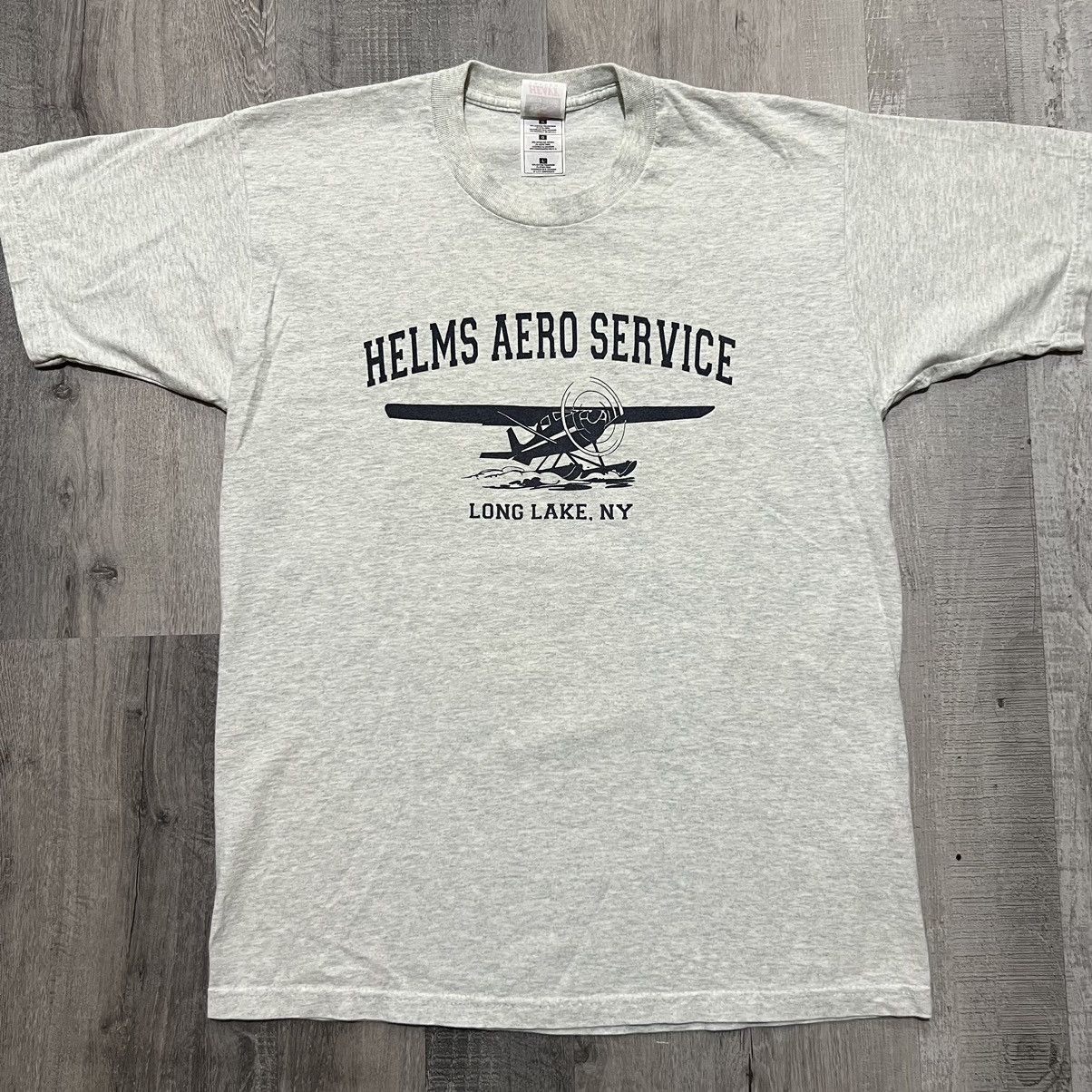 Fruit Of The Loom × Vintage VTG Helms Aero Service Grey New York Aviation Pilot T Shirt Size US L / EU 52-54 / 3 - 1 Thumbnail