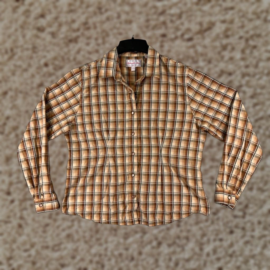 Vintage Panhandle Slim Shirt Womens Large Beige Plaid Pearl Snap 100% Cotton Western Size L / US 10 / IT 46 - 1 Thumbnail