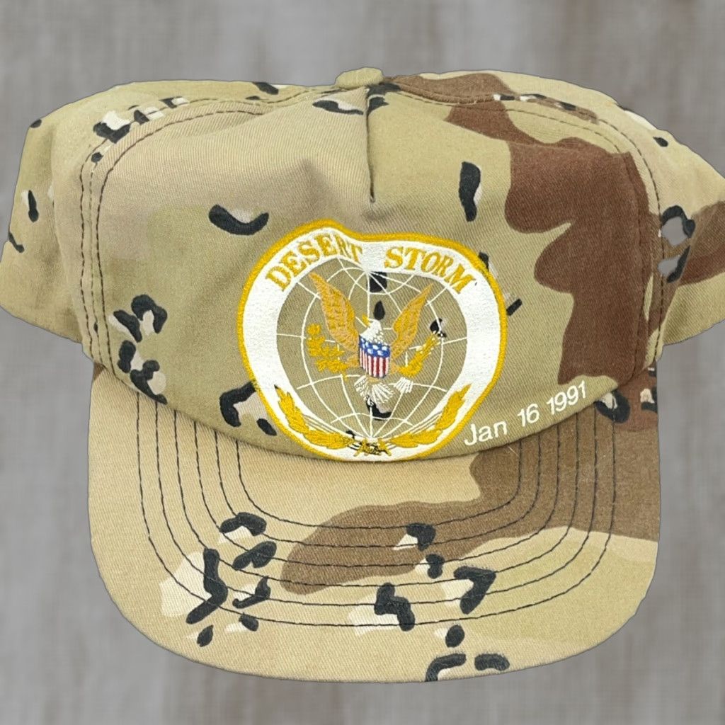 Vintage VINTAGE Desert Storm Hat Cap Snapback Brown Bubble Desert Camo 90s 1991 Trucker Size ONE SIZE - 1 Thumbnail