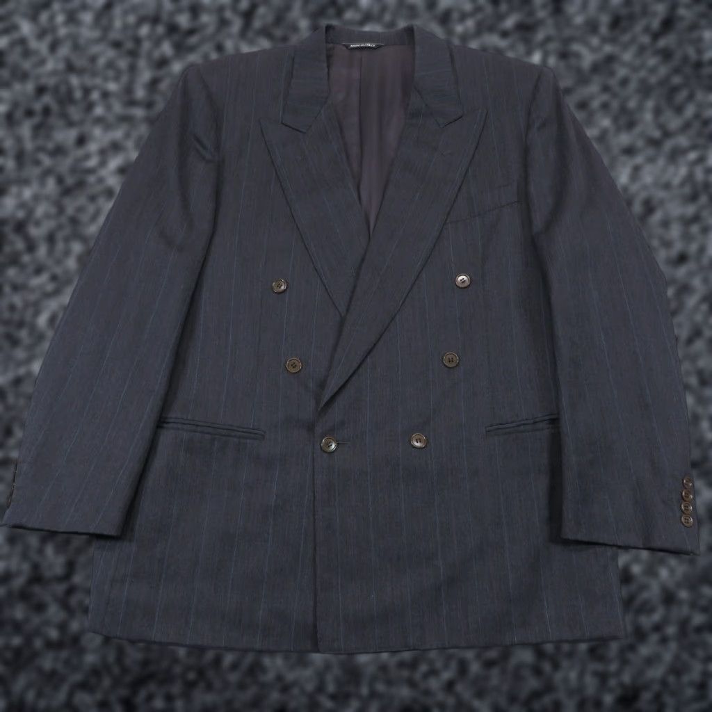 Canali VINTAGE Canali Milano Jacket 44R Charcoal Double-Breasted Wool Pinstripe Blazer Coat Men Size 44R - 1 Thumbnail