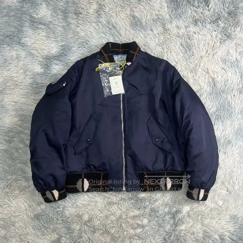 Prada Blue Men's Jacket with Knit Details.