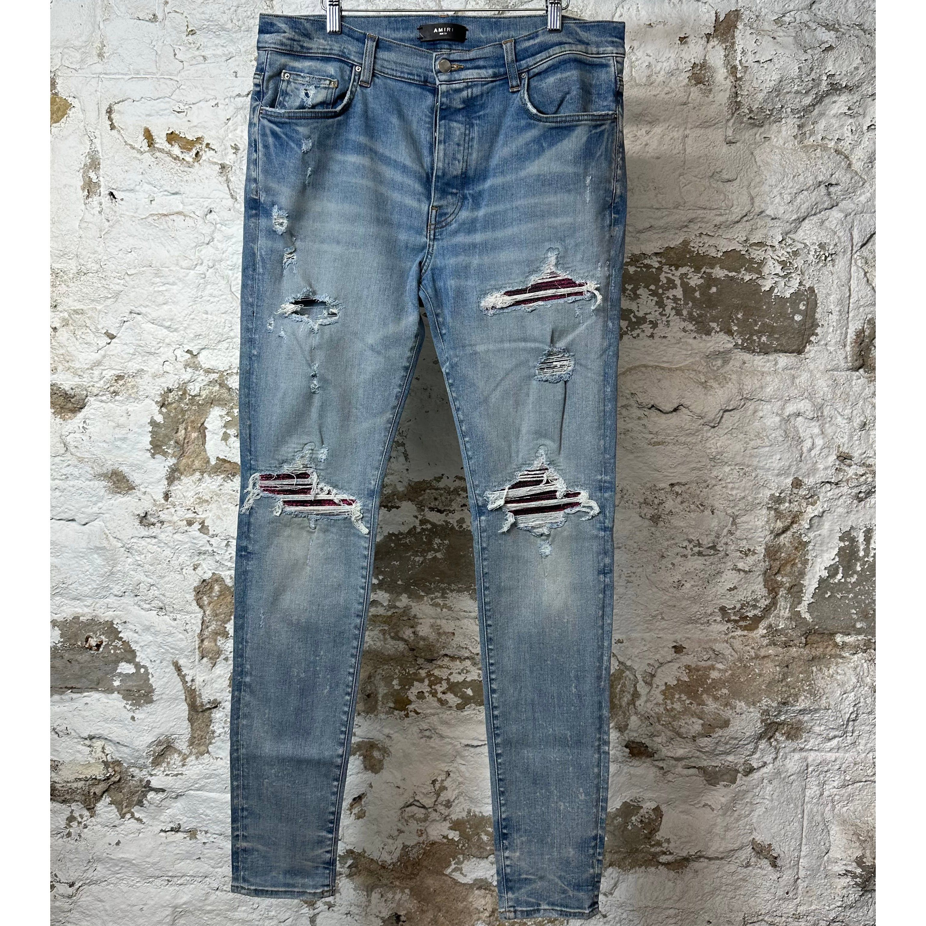 Amiri MX1 Cracked Pink Blue Denim Jeans Sz 36