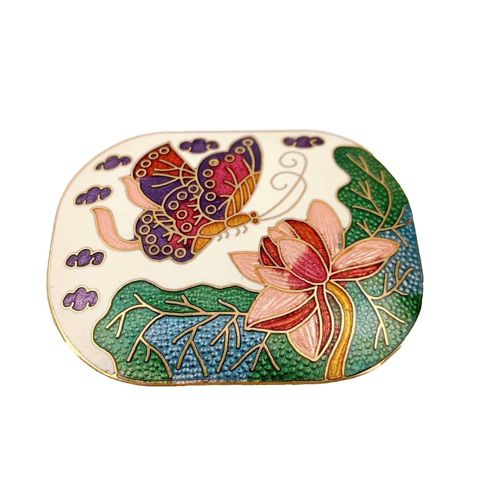 Vintage VINTAGE Cloisonne Butterfly Flower Gold Small Belt Buckle Unmarked 1.8" x 2.4" Size ONE SIZE - 3 Thumbnail