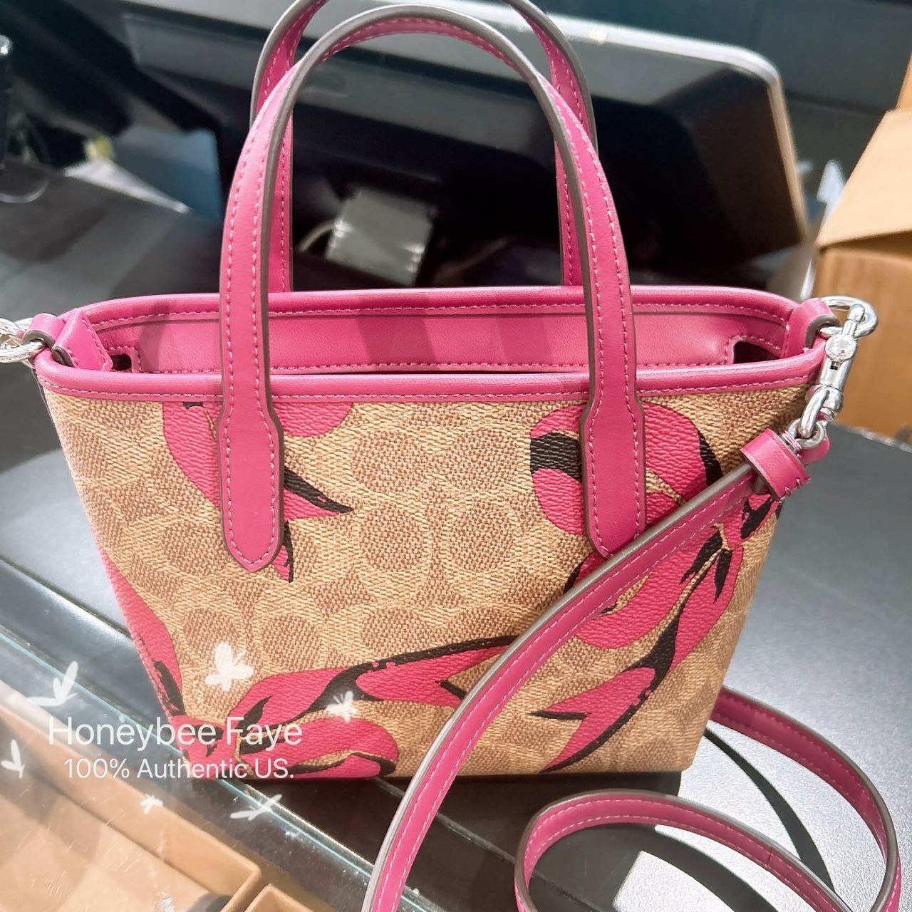 Coach City Mini Tote Bag In Signature Canvas With Bow Print CY736 Size ONE SIZE - 3 Thumbnail