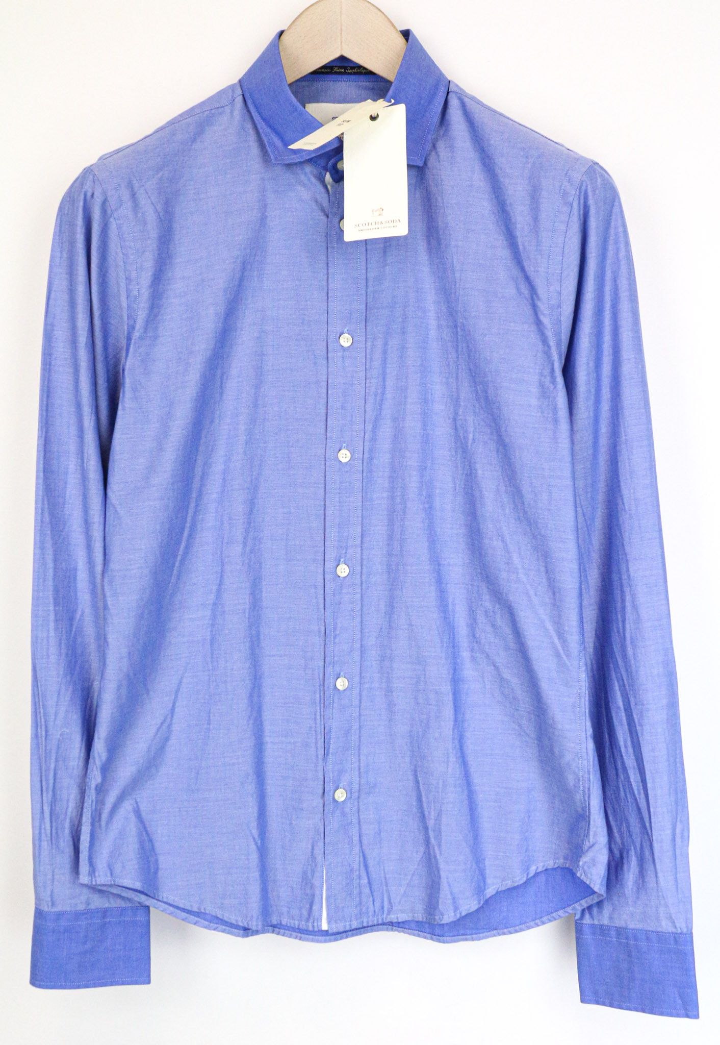Scotch & Soda AMS COUTURE S Slim Blue Cotton Long Sleeve Shirt 75478 Size US S / EU 44-46 / 1 - 1 Thumbnail