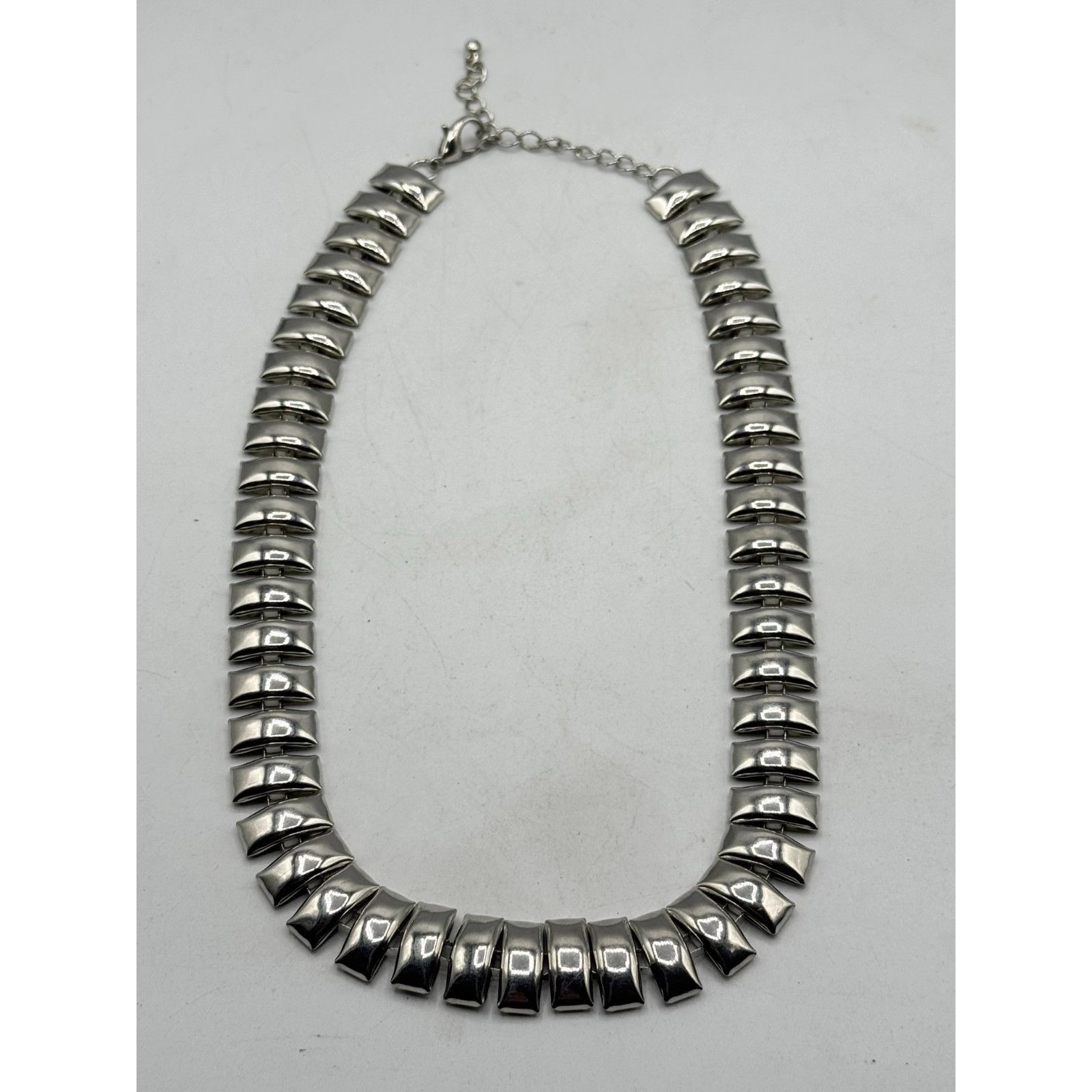 Vintage Silver tone metal panel link collar necklace Size ONE SIZE - 3 Thumbnail