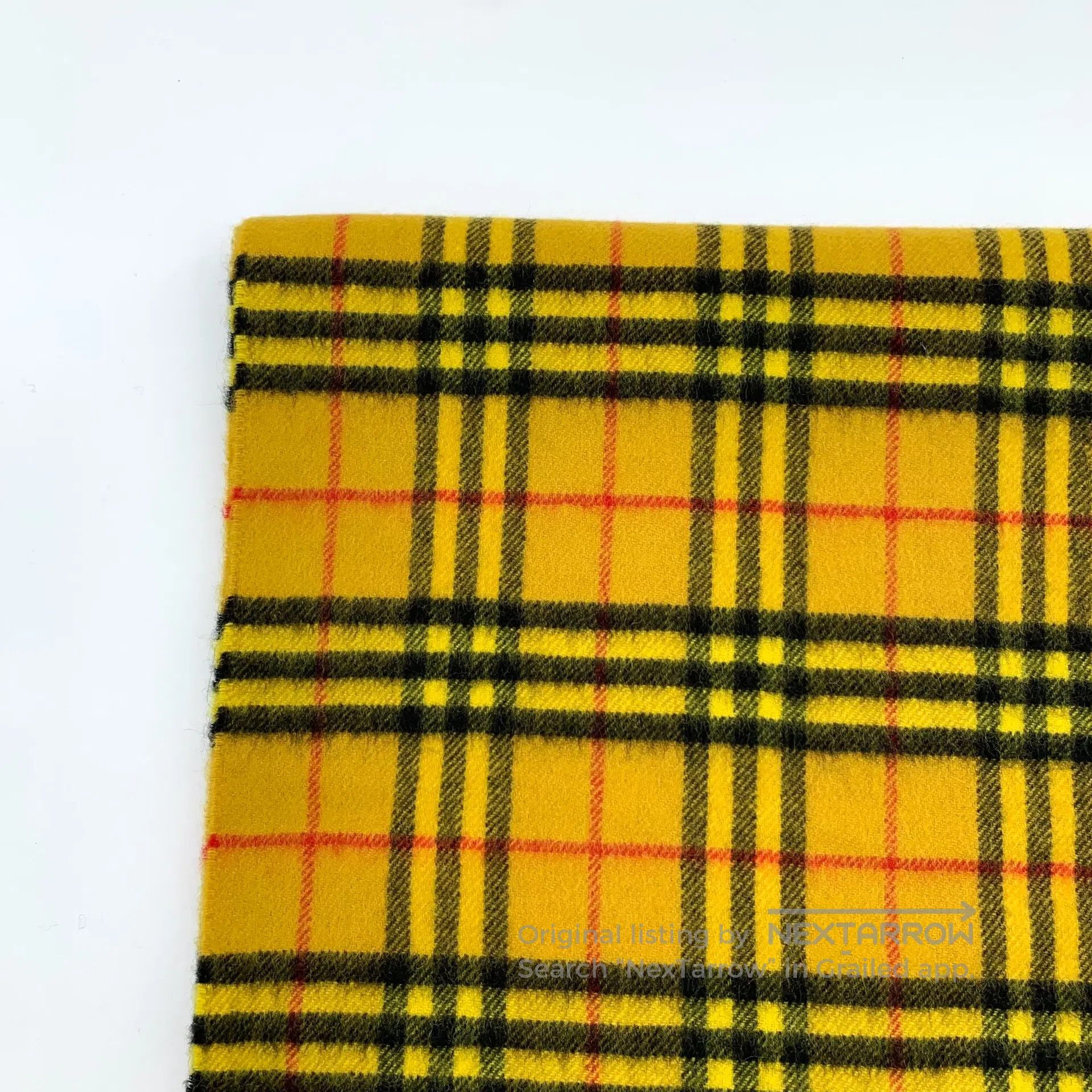 Burberry Burberry Yellow Plaid Cashmere Fringe Scarf| Size ONE SIZE - 3 Thumbnail