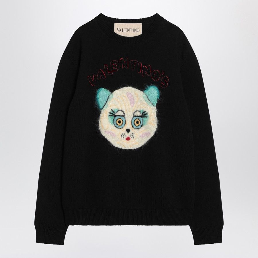 Valentino o1d2blof1025 Sweater with Le Chat de la Maison in Black Size US L / EU 52-54 / 3 - 1 Thumbnail