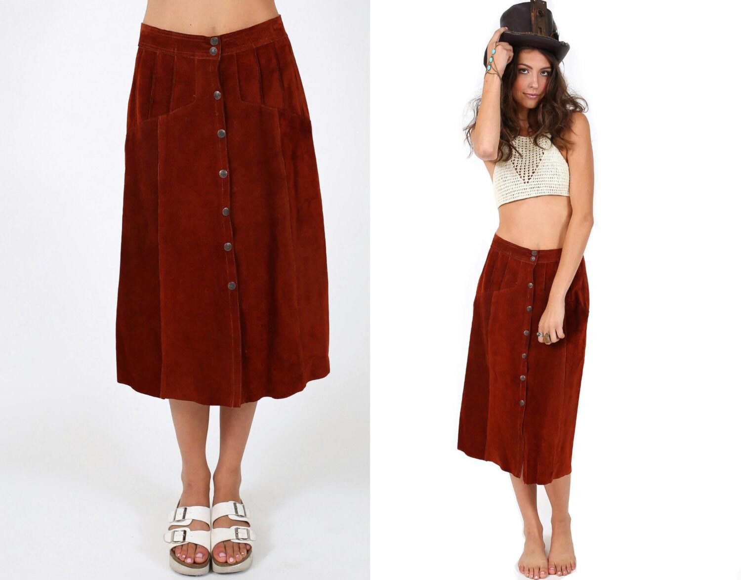 Designer Rust Suede Leather Skirt Vintage Circa 1970s - Maxi calf Size 34" / US 12 / IT 48 - 1 Thumbnail