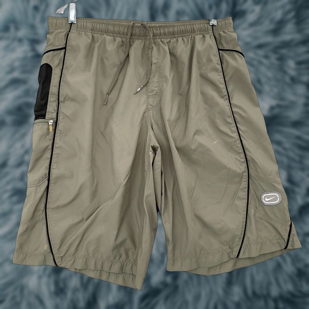 Nike VINTAGE Nike Shorts Adult Large Tan Lined Swim Trunks Swoosh Logo Mens L Y2K Navy Blue Beige Polyester Nylon Blended Fabric Size US 33 - 1 Thumbnail