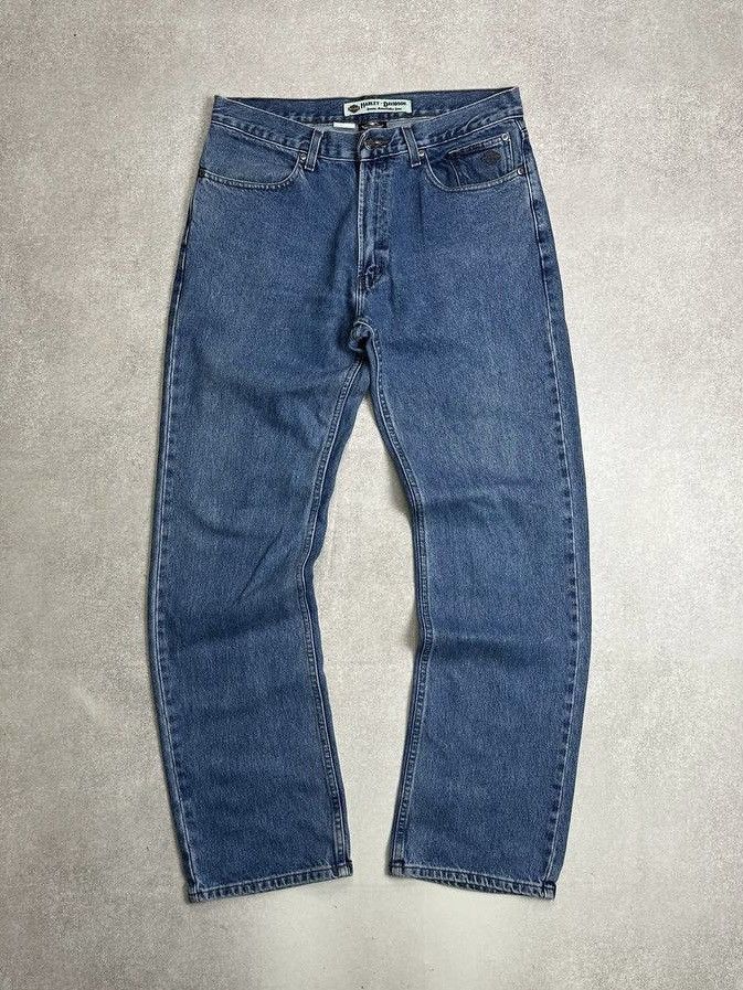 Harley Davidson VINTAGE HARLEY DAVIDSON Washed Denim Relaxed Moto JEANS Size US 33 - 2 Thumbnail